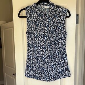 New York & Company Navy and White Patterned Blouse
